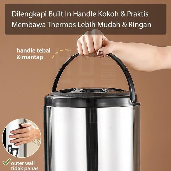 HUGO DISPENSER TERMOS AIR STAINLESS STEEL DENGAN KERAN MILK TEA BUCKET JUMBO 6 8 12 LITER TAHAN AIR 