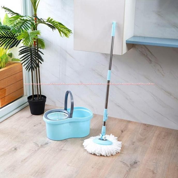 Proclean Spin Mop Set With Wringer Alat Pel Berputar Biru Muda Putih Pro Clean MOP Pel Lantai Tekan 