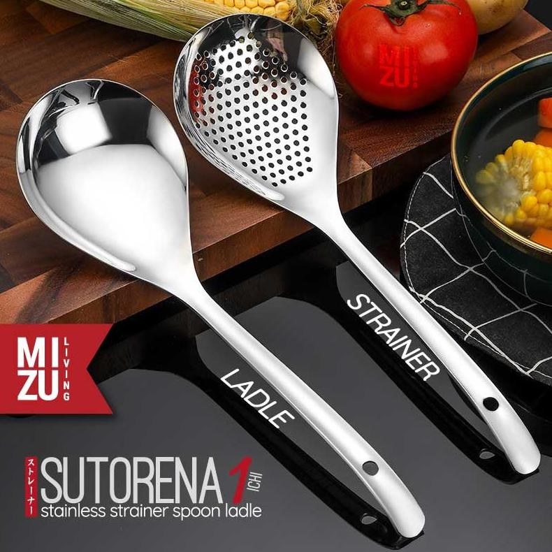 Mizu Sutorena-Ichi 304 Stainless Strainer Spoon Ladle Centong Sup Sendok Saringan Mie Jumbo Tirisan 