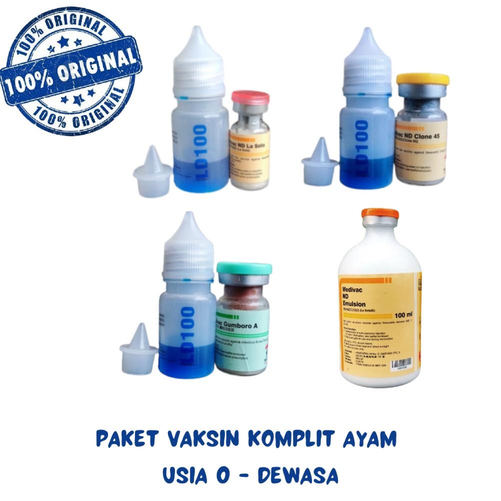 Premium Paket Vaksin Komplit Ayam 0-Dewasa (La Sota 100+Nd Clone 100+Gumboro A 100+Nd Emulsion 100 M