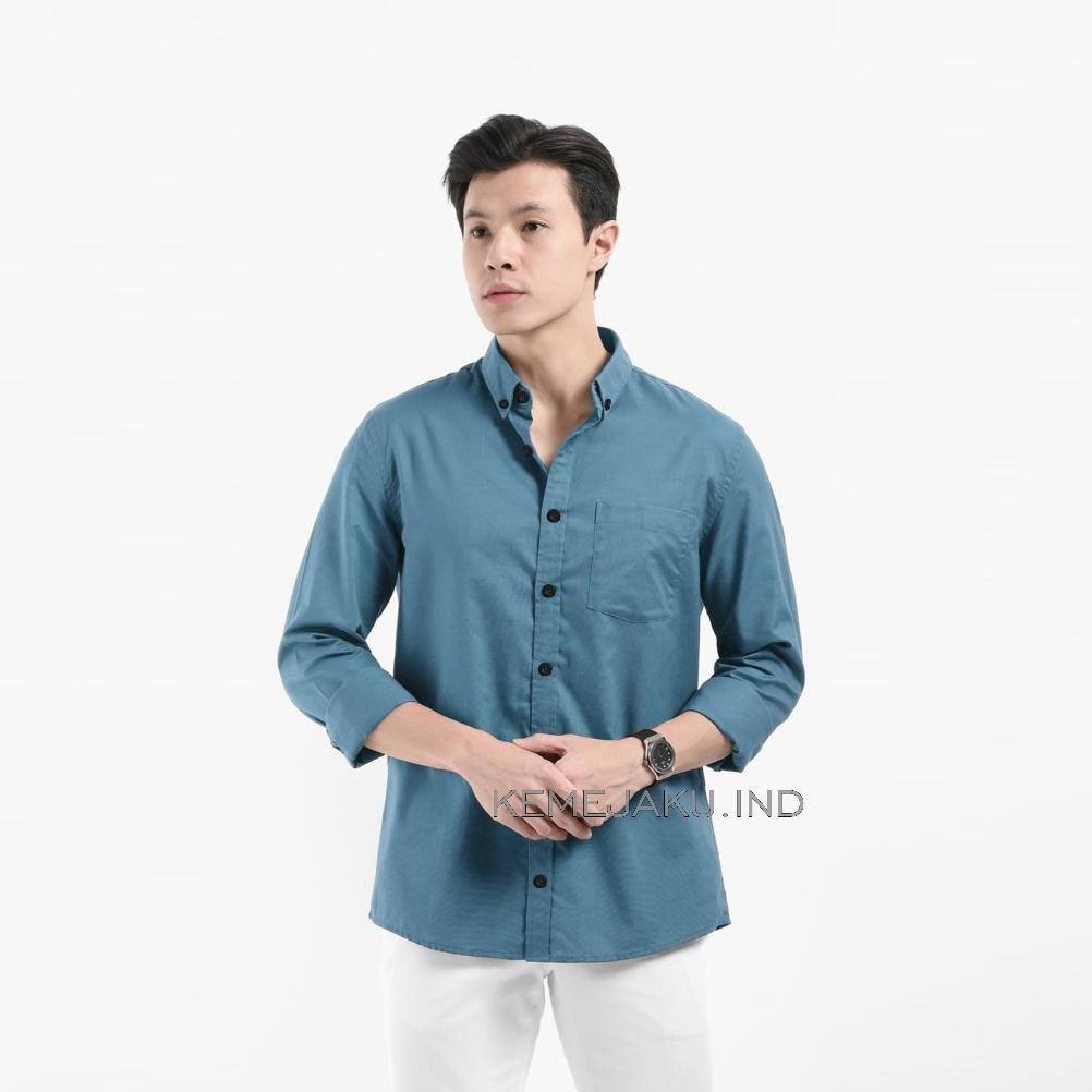 DV97 - Kemeja Biru Denim Pria Hem pria polos kemeja polos cowo biru denim