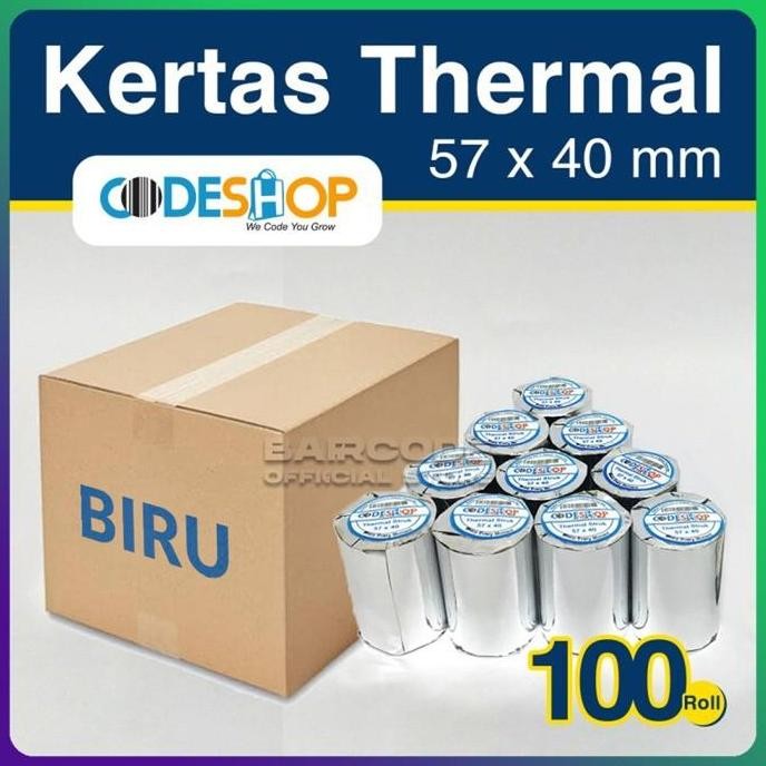 

NEW Kertas Thermal 57 x 40 Codeshop Struk Kasir 58mm Cetak Biru - 100 Roll