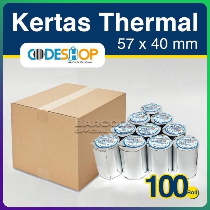 

NEW Kertas Thermal Printer Bluetooth EDC Codeshop 58x40mm 1 Dus 100 Roll
