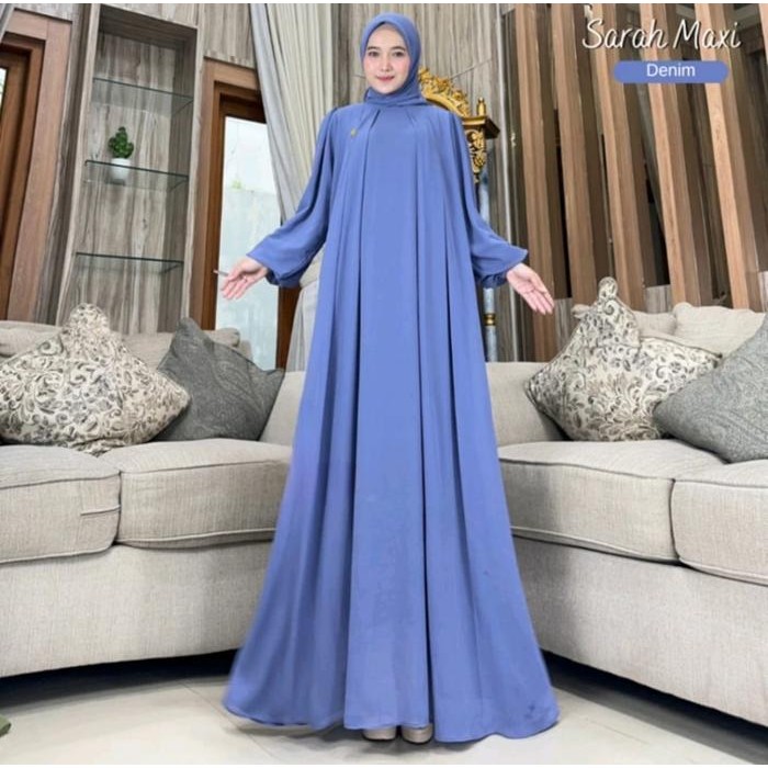 Dd Dc20 Sarah Maxi Gamis Kondangan Jumbo Polosan Bahan Ceruty Non Busui Lengan Balon Pesta Mewah. 20