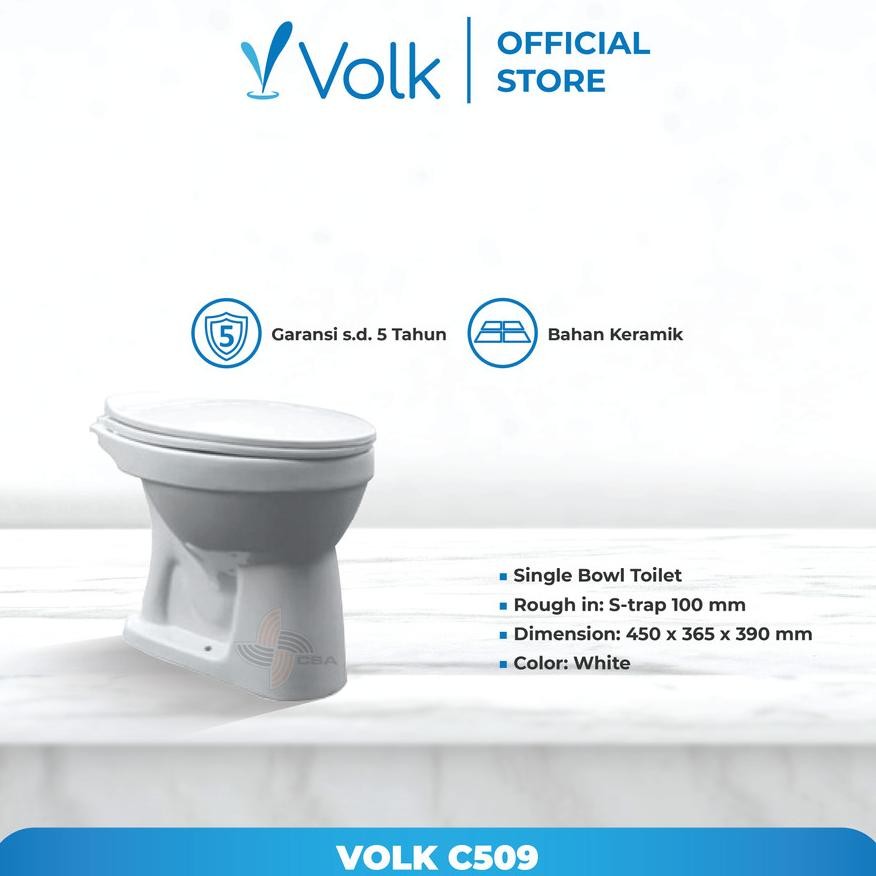 Terlaris Kloset Duduk+Tutup Volk C509 White (Siram Sendiri)/Volk Duduksiram C509/Kloset Duduk Siram 