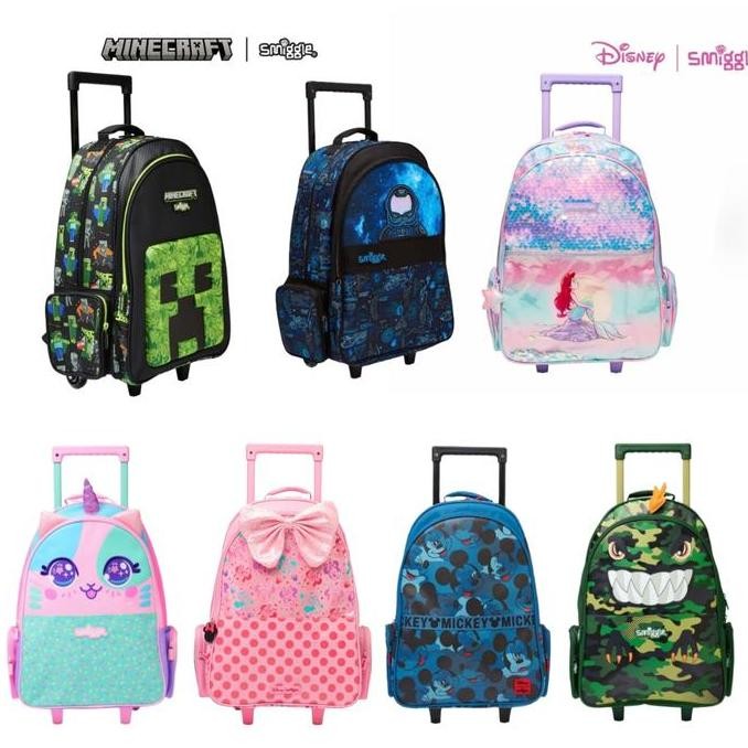 (Allthebest) Koper Anak Smiggle Trolley Bag Backpack Tas Dorong Smigle Roda Smigel