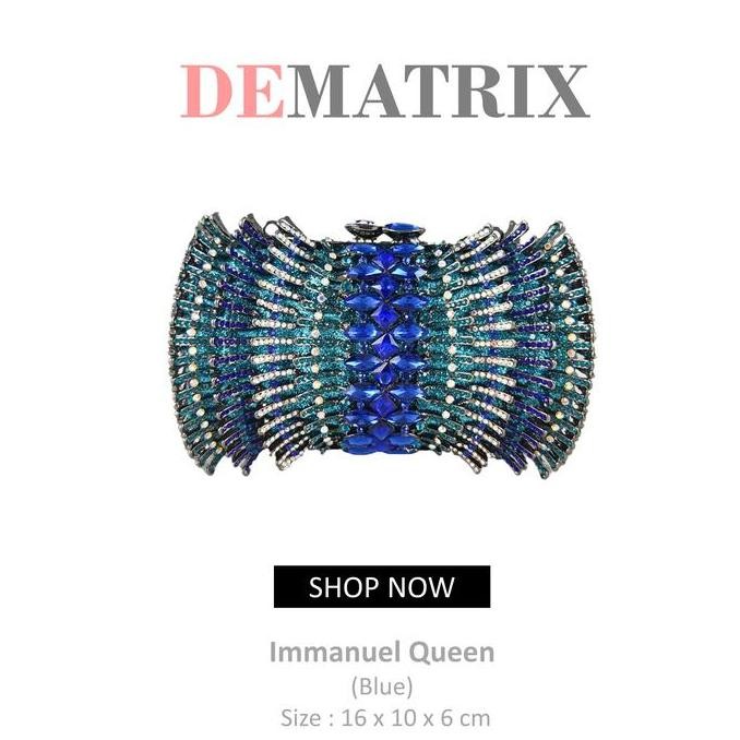 Tas Pesta Wanita Premium Party Clutch Biru Perak White Silver Blue Swarovski Crystal Immanuel Queen 