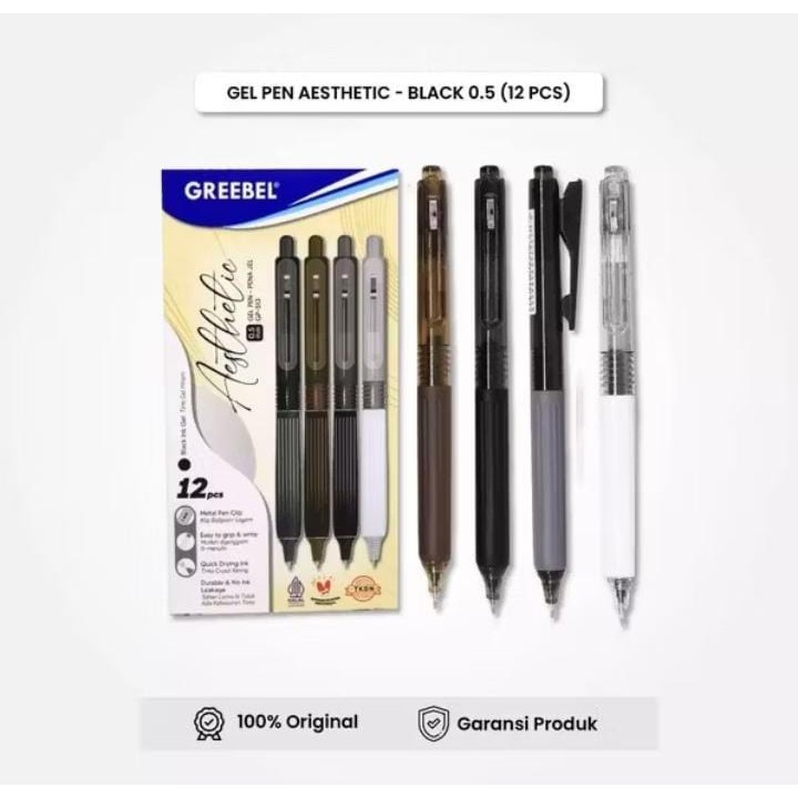 

( 1 PACK ) GREEBEL Gel Pen Pulpen Pena GP-513 Aesthetic 0.5 Hitam Pulpen