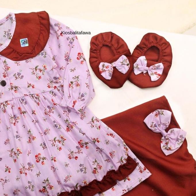(SNI) GAMIS FLORA UK 0-12 BULAN BAYI PEREMPUAN / GRATIS JILBAB SEPATU DRESS DRES BAJU MUSLIM ANAK BA
