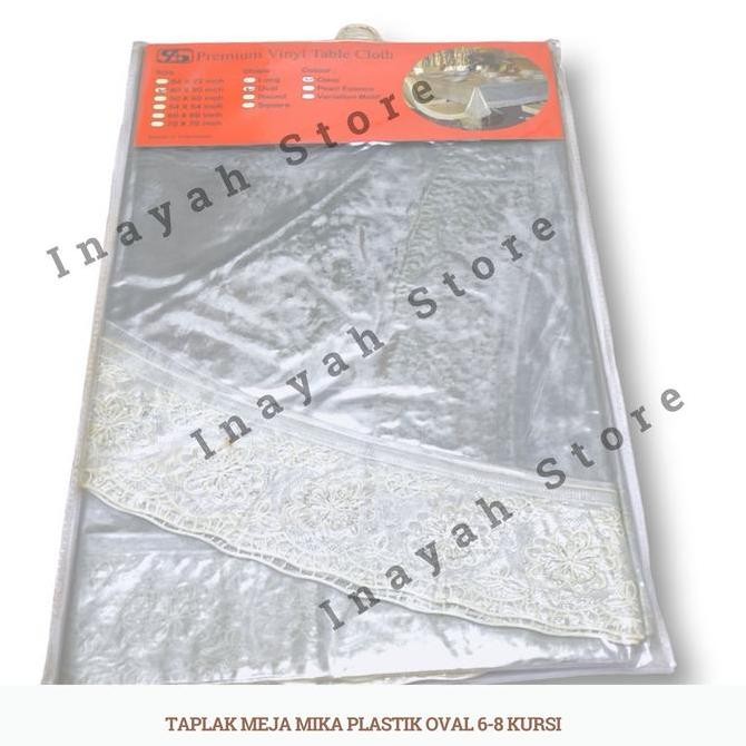 (Allthebest) Taplak Meja Makan Plastik Bening Oval 6-8 Kursi Tebal Anti Air Renda