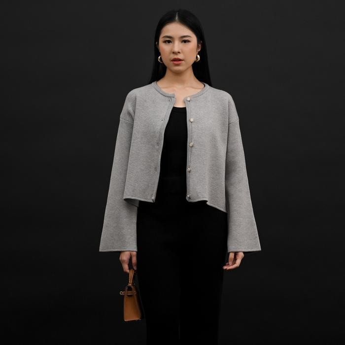 Ysn Suetercloth - Biel Oversize Knit Cardigan Longsleeve /  Cardigan Wanita Kancing / Blazer Bahan K