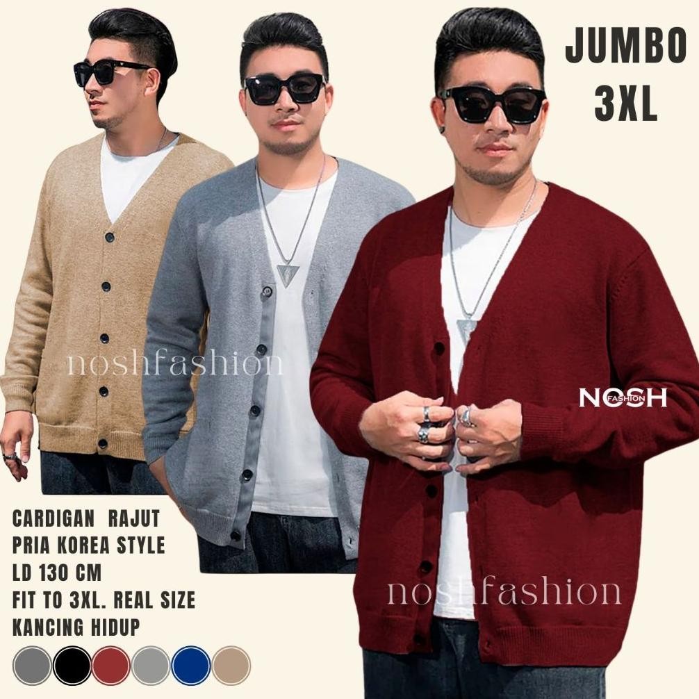 Cardigan pria korea rajut jumbo Big Size / Cardigan Rajut V Neck Pria Big Size Jumbo NOSH