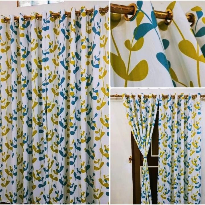 Gorden Smokring Pintu Atau Jendela Motif Bunga Montero Hijau U