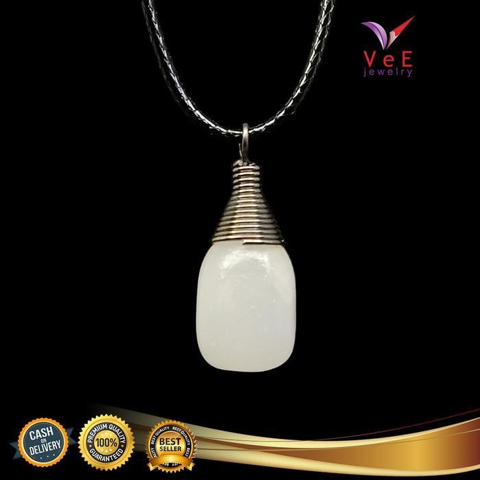 HOT SALE Kalung Liontin Batu Giok Asli Cina Natural Oval Putih - Tali Tridatu