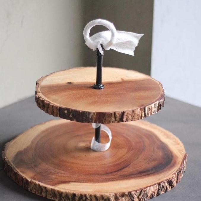 TERLARIS - Wooden cake stand rustic 222fifth two 2 tier cake plate wood kayu