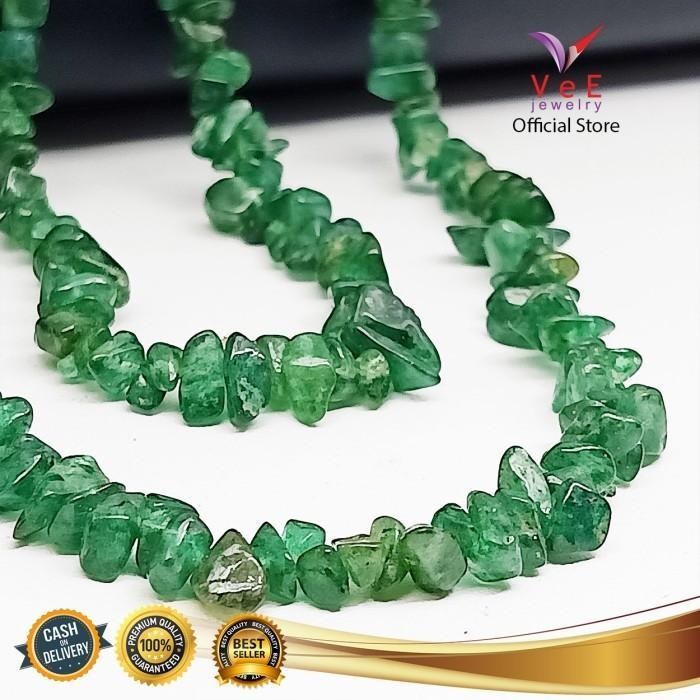 PROMO Kalung Batu Giok Asli Cina Kerikil Hijau 90cm - VeE Kalung Batu Alam