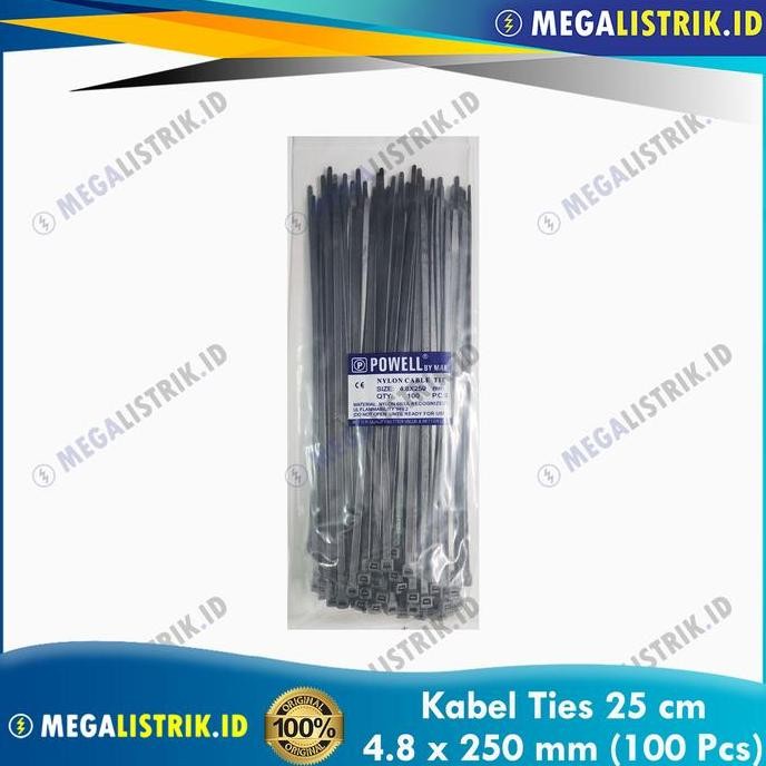 

Diskon! Cable Ties POWELL 25cm 4.8 x 250mm Hitam Isi 100pcs Tali Kabel Serbaguna