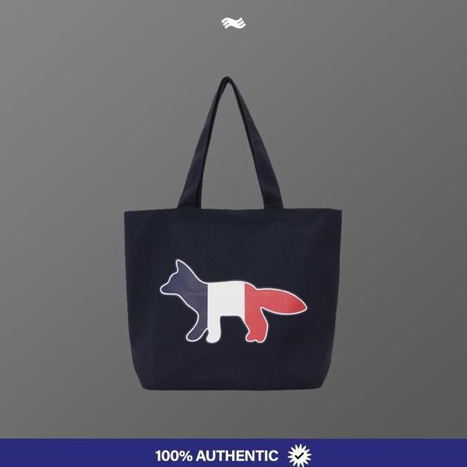 Maison Kitsune Tricolor Fox Tote Bag Navy