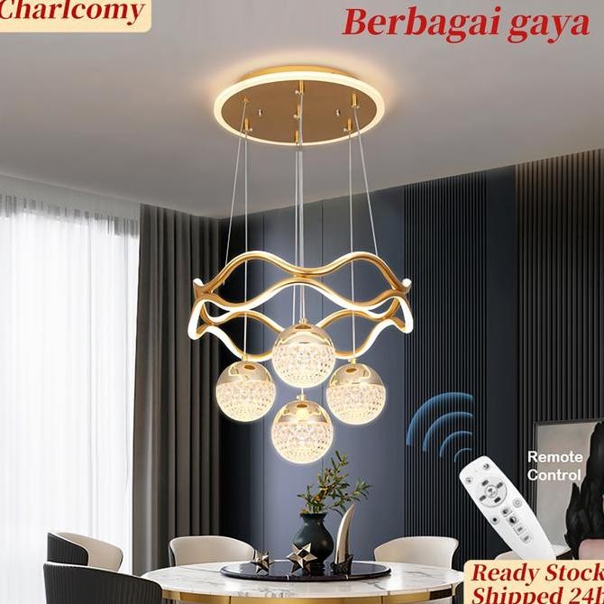 Charlcomy lampu gantung kristal minimalis mewah 3 warna LED Remote Control ruang tamu Dekorasi Hotel