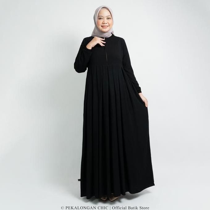 (Allthebest) GAMIS TWILL ORI BAHAN RAYON PREMIUM POLOS HITAM / GAMIS HITAM cantik karet