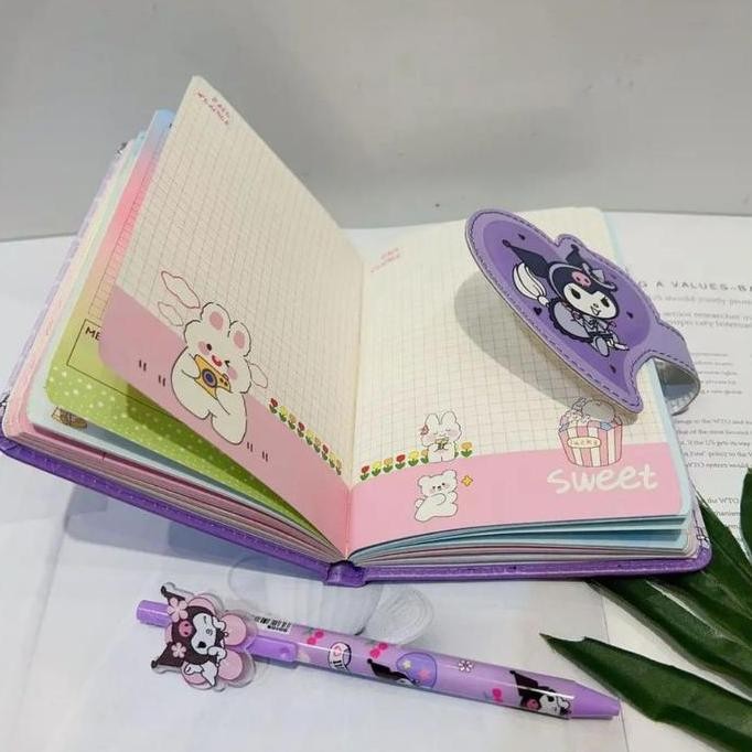 

MK613 Notebook Sanrio Magnet Buku Tulis Anak 2 in 1 Gift Set Cute Kuromi Cinnamoroll Melody Cinnamorrol Paper Stationery BS