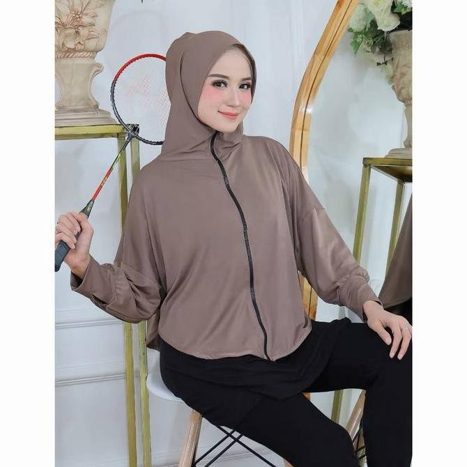 (Allthebest) Hijab Jaket Olahraga Outer Muslim Crop top 2in1 Pakaian Olahraga Muslim