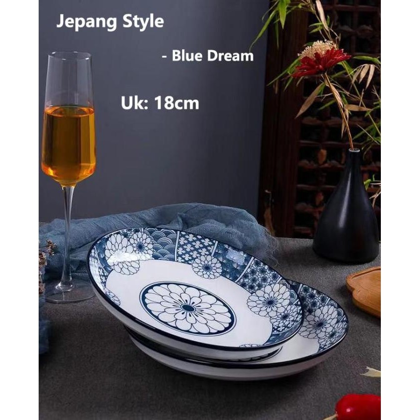 (Allthebest) Piring Keramik Jepang Motif Blue Dream