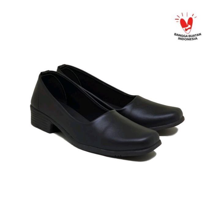Ds Sepatu Kerja Pantofel Wanita Flat Warna Hitam Polos Sepatu Cewek Kantor Sekolah Tinggi Hak 3Cm Ba