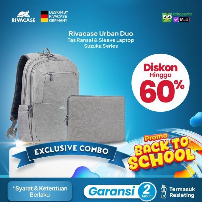 Rivacase Urban Duo Grey Tas Ransel & Sleeve Laptop Suzuka Series Co