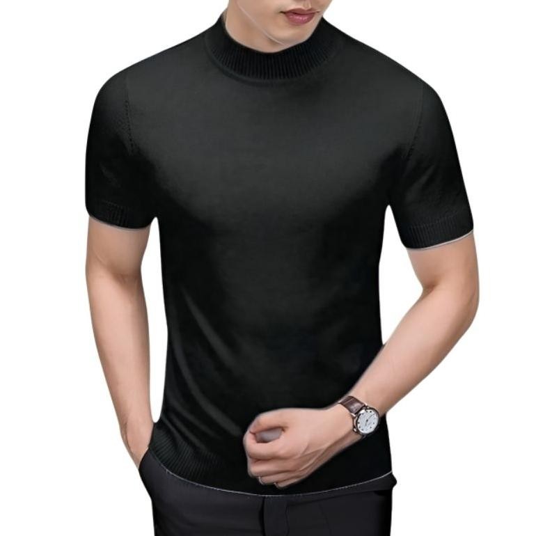 DI83 - Kaos RIB premium turtleneck lengan pendek / baju kaos rib kerah tinggi pria keren