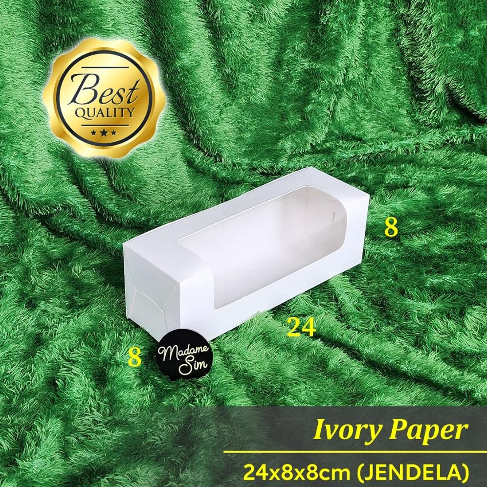 BOX IVORY - KOTAK BOLU - DUS CAKE - KARDUS ROLL TART 24x8x8 - JENDELA (ISI : 10 PCS) aSt