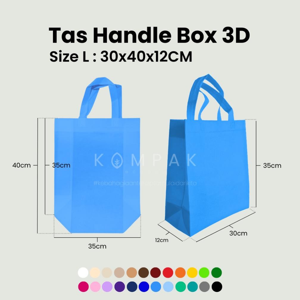 

1 LUSIN/ 12 PCS - Tas Spunbond Press Handle Box 3D 30x40x12cm Kantong Goodie Bag aSt