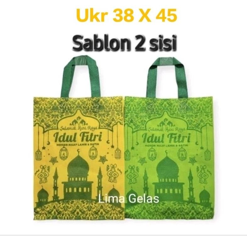 

(Lusinan 12pcs ) Goodie bag LEBARAN 38X45 tas idul fitri / tas spunbond aSt