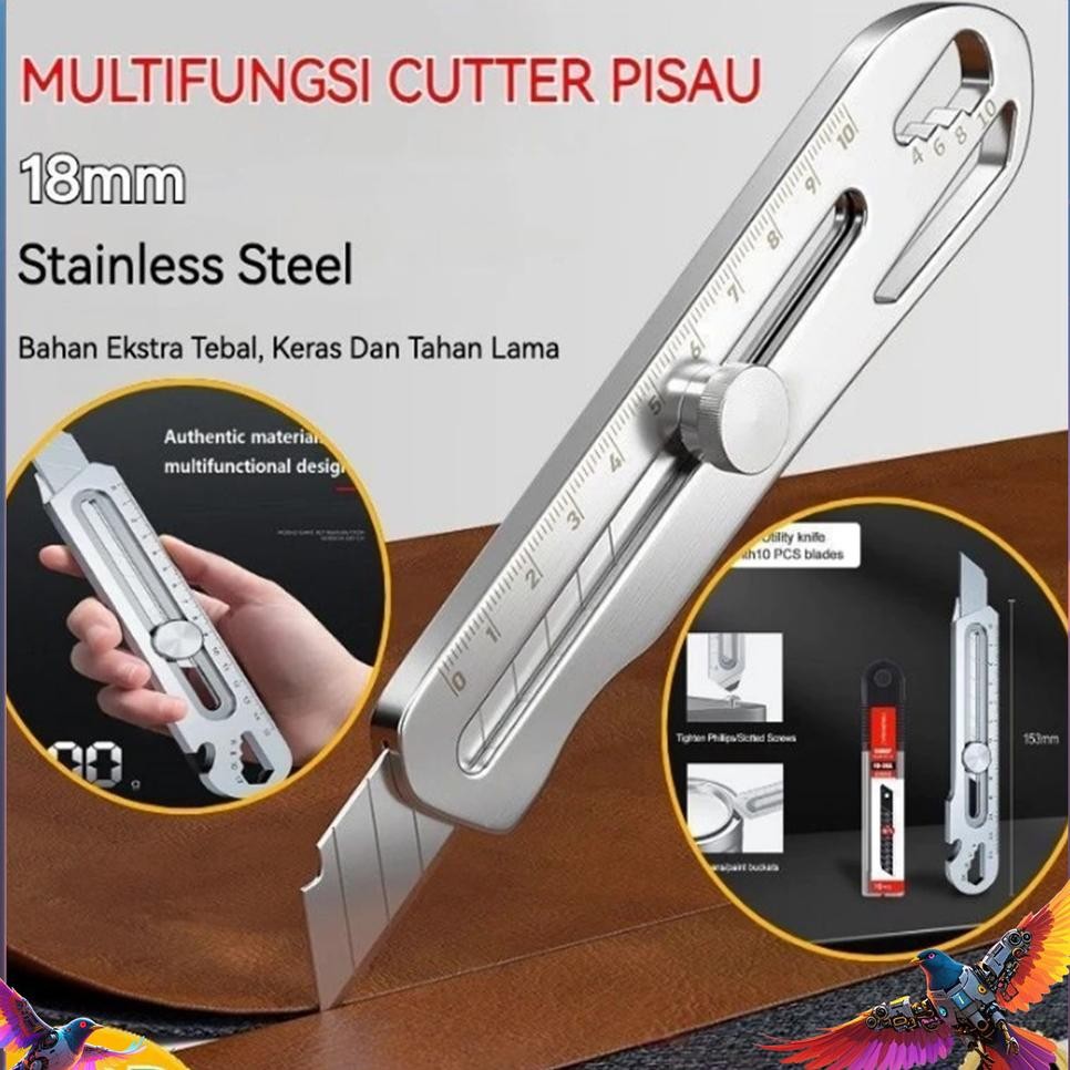 

Cutter Stainless Steel 6In1 Cutter 18Mm Cutter Multifungsi Cutter Baja Besar Set Cutter Pemotong Kertas