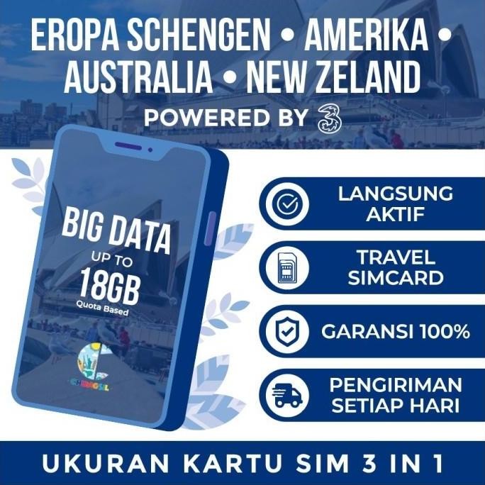Simcard Eropa 4G Sim Card Europe Schengen Provider Three 3 UK MURAH