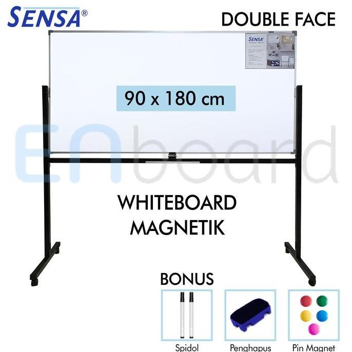 

Siap Kirim Papan Tulis Whiteboard Magnetik Double Face Sensa 90x180cm Standing