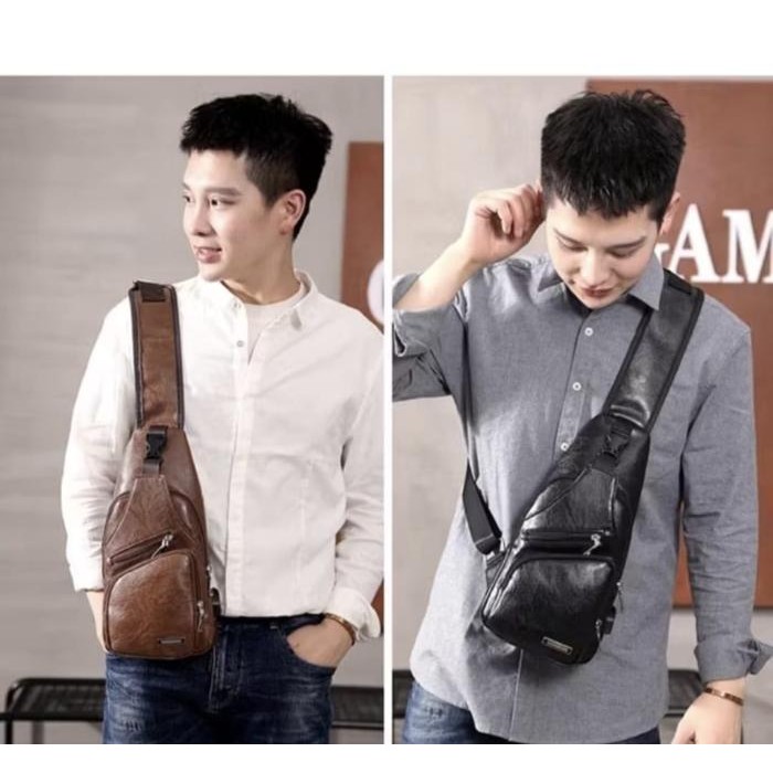 UT Selempang Kulit Pria Tas Hp/Tas Dada Usb/Sling Bag Usb Kulit/ Tas Pinggang waistbag casual wesbek