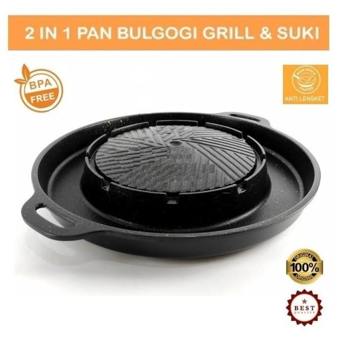 Panci Grill Pan Shabu Shabu Sukiyaki Bulgogi Pan 2 in 1 Hotpot Kompor