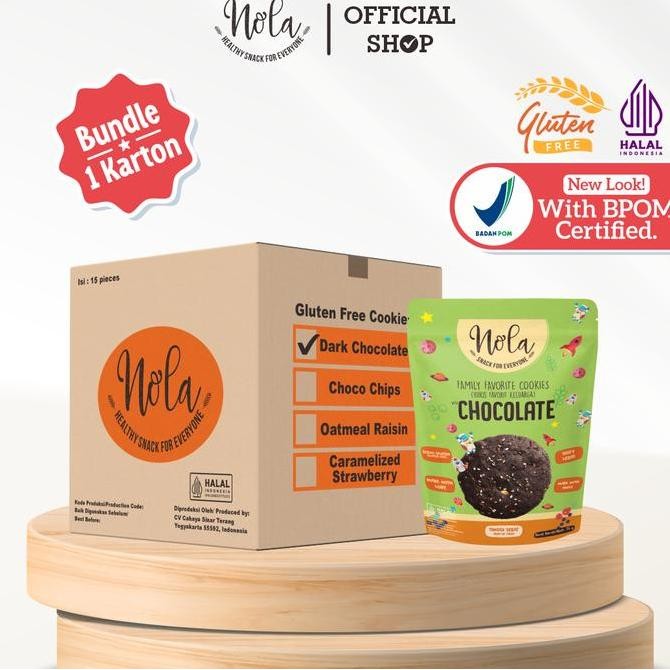 

Nola Cookies Gluten Free Dark Chocolate - 1 Box Isi 15 Pcs Snack Sehat Stok Terbatas