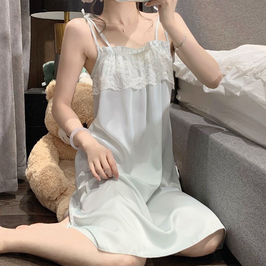 

[Yunrouju][COD] Bantalan bra renda Prancis baru, suspender sutra es manis kelas atas, gaun tidur, pakaian rumah seksi dan murni