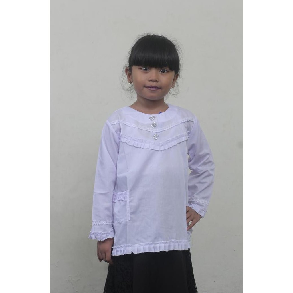 (Allthebest) seragam sekolah cewek baju atasan muslim blus TPQ putih bahan kain ero