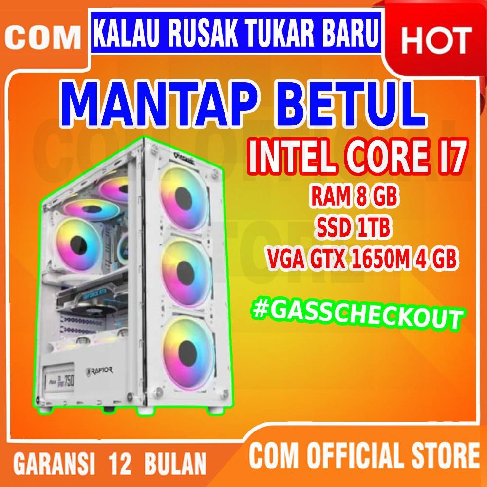 PC GAMING I7 MURAH FULLSET KOMPuter computer rakitan VGA GTX 1650 RAM 8GB EDITING DESAIN BERKUALITAS