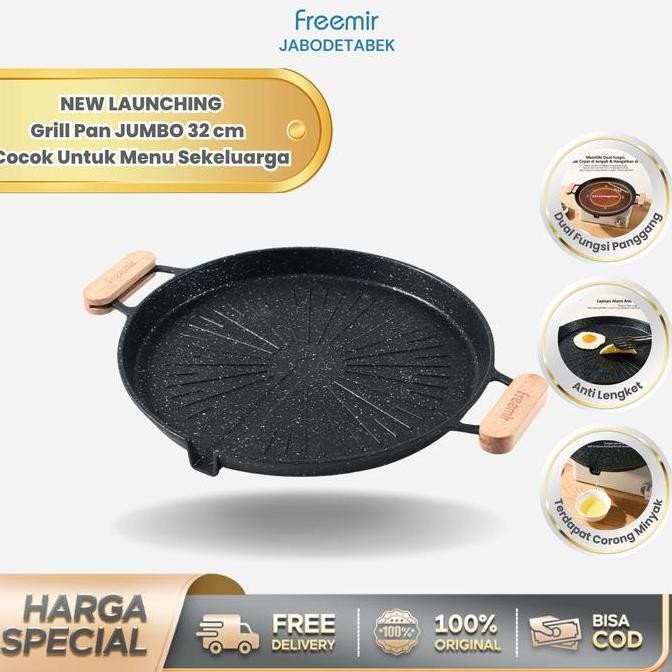 NC [NEW LAUNCH] freemir 32 cm Grill Pan BBQ Hitam Wajan Anti Lengket Saluran Minyak Masak Sate Bakar
