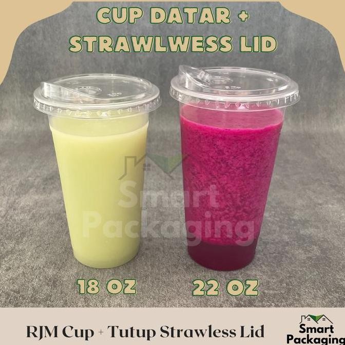 [Isi 50 Pcs] Rjm Gelas Plastik Pp 18 Oz 22 Oz 7Gr 22 Oz 8Gr + Strawless Lid Rjm Imp / Cup Plastik  D