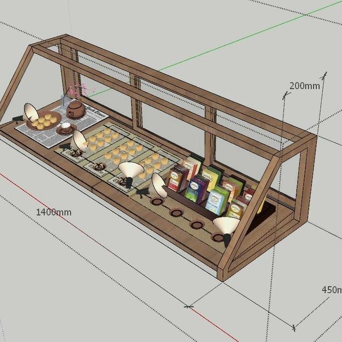 Etalase Kayu Kaca Jualan Warung Kopi Food Display Kue Roti Donut Cafe