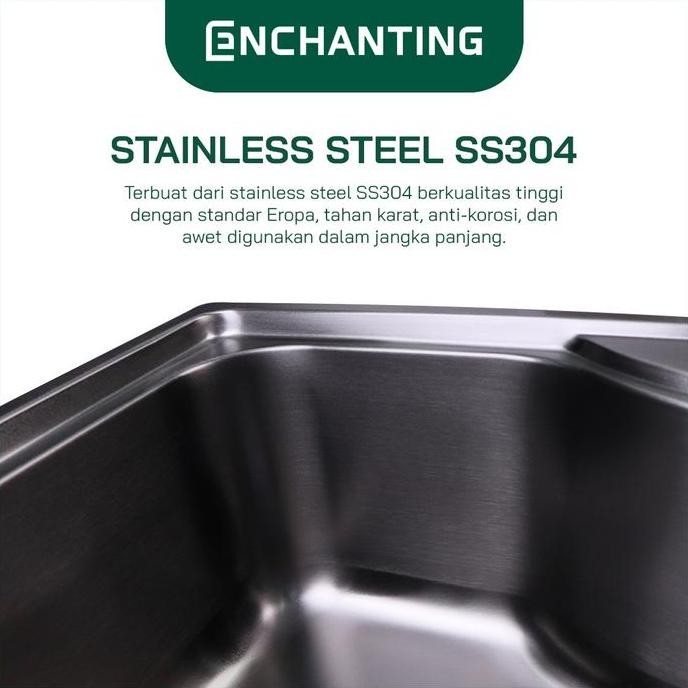 ENCHANTING Kitchen Sink Stainless Steel SS 304 1 Bowl Black 79x49 | Bak Wastafel Cuci Piring Dapur T