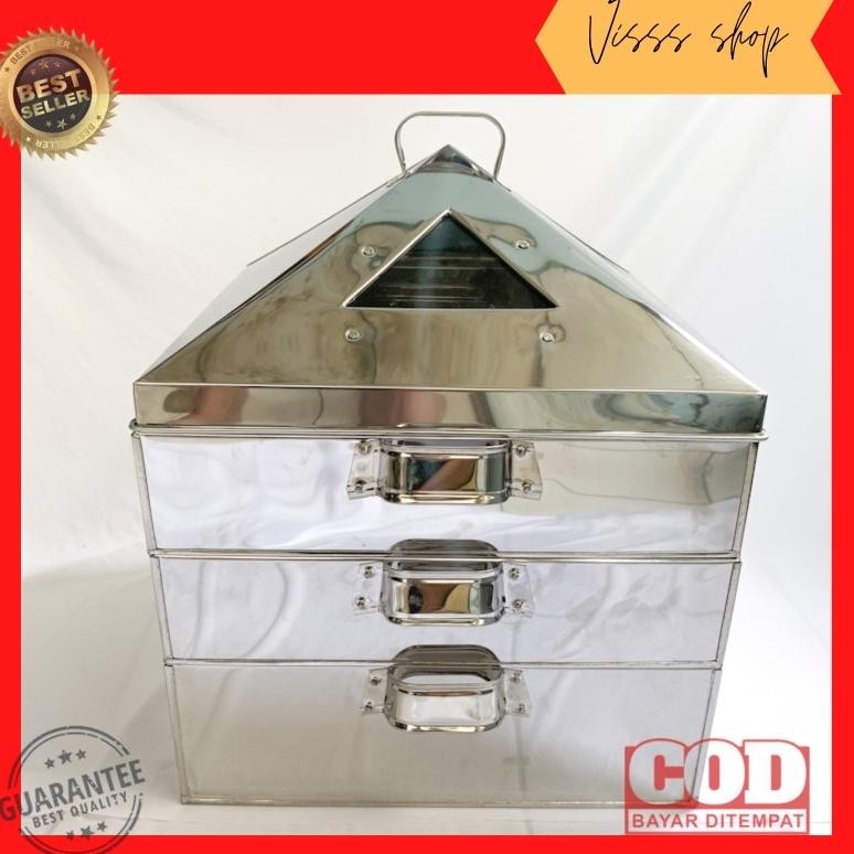 Klakat Susun 3 Stainless Kotak Kukusan Steamer Dimsum Kue Bolu Kukus Muffin