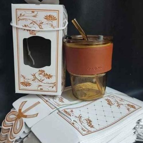 50 Pcs Souvenir Pernikahan Gelas Tumbler Aesthetic Kaca Sedotan Kemas Box Sovenir Suvenir