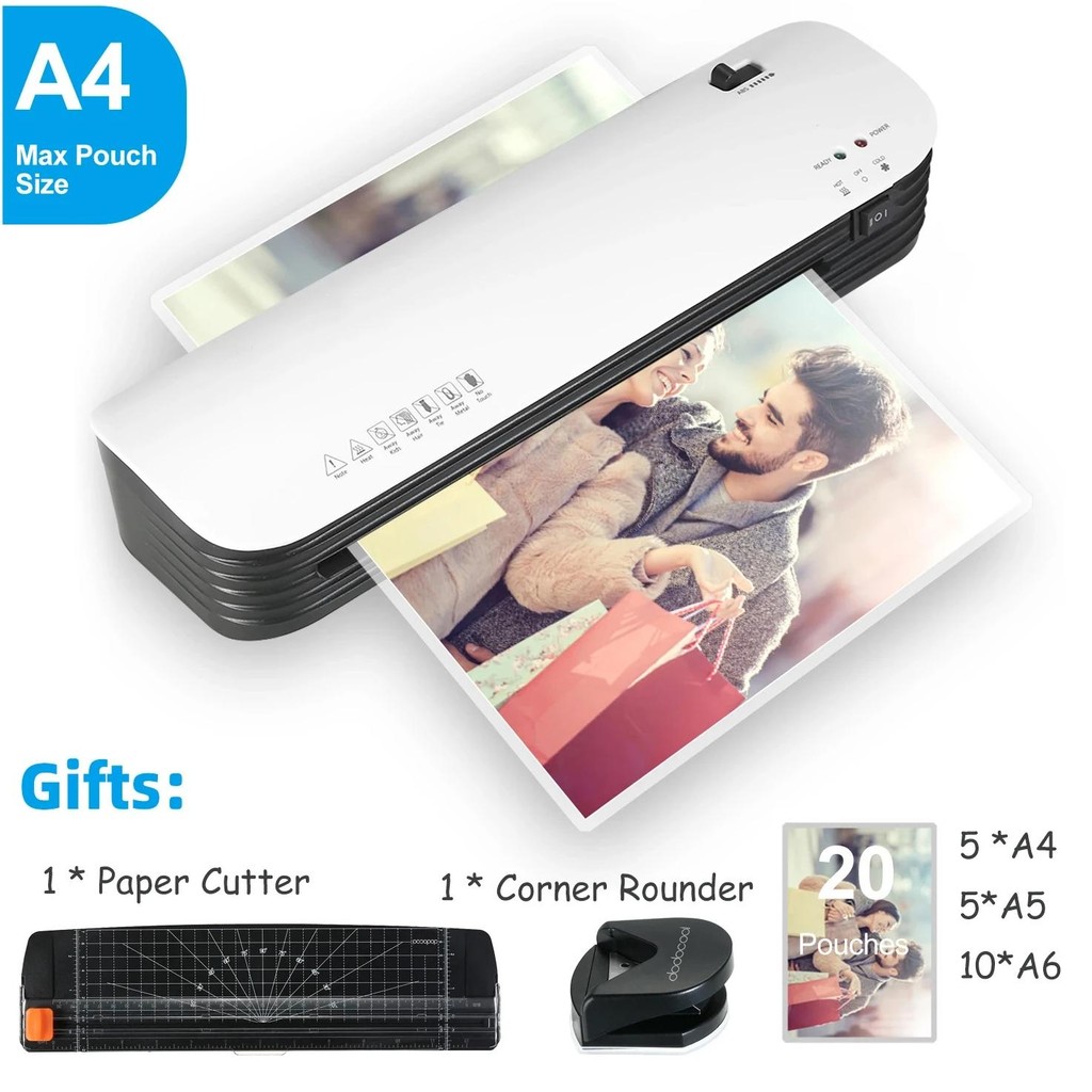 

Sl299 Laminator Machine Set A4 Size Hot And Cold Lamination 2 Roller System With 20 Laminating Pouches Paper Cutter Corner Round