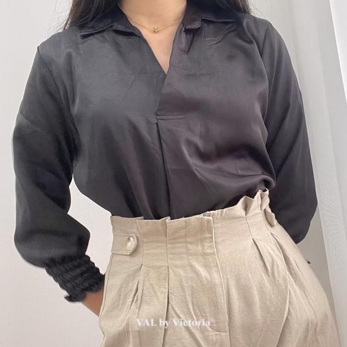 ELISA Satin Blouse V-Neck / Satin Top Kantor Wanita / Blus Kerah Wanita / Atasan Formal Wanita / Kem